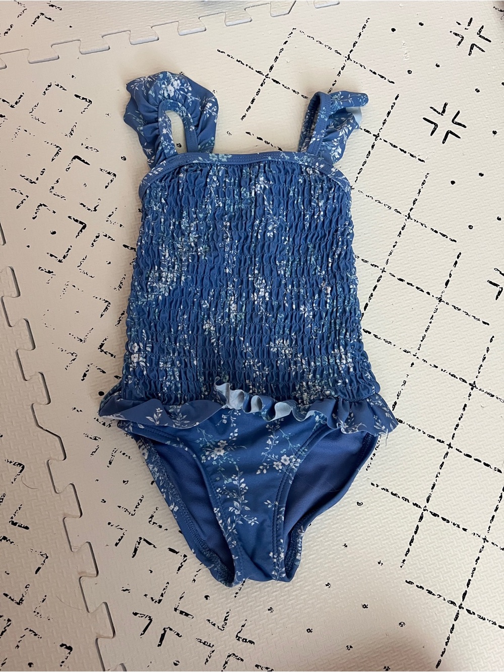 blue floral swimsuit